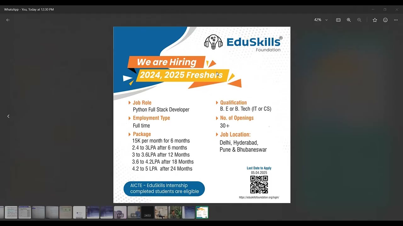 Edu skills are Hiring 2024 And 2025 freshers