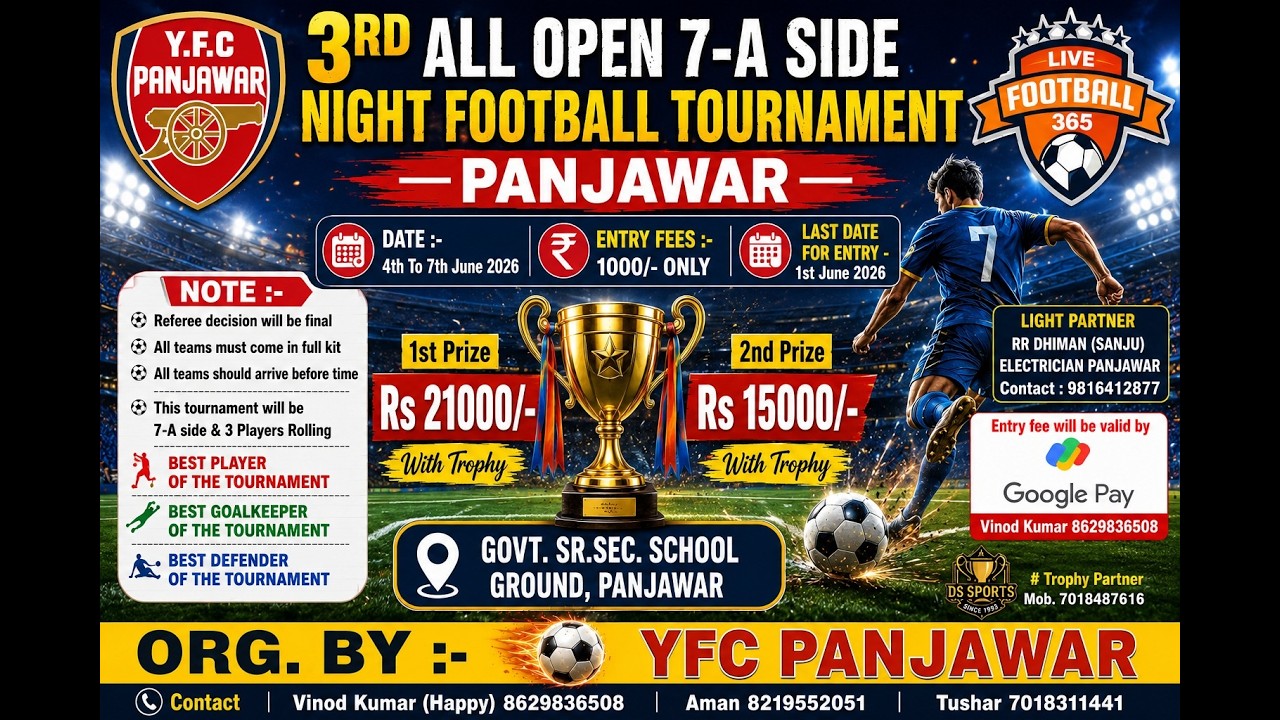 ALL OPEN 7-SIDE FOOTBALL TOURNAMENT VILLAGE PANJAWAR (UNA)