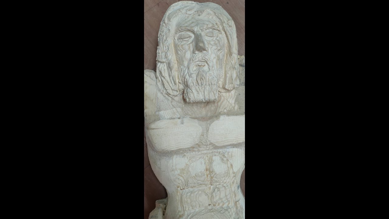 Power carving Jesus crucifix Pine wood