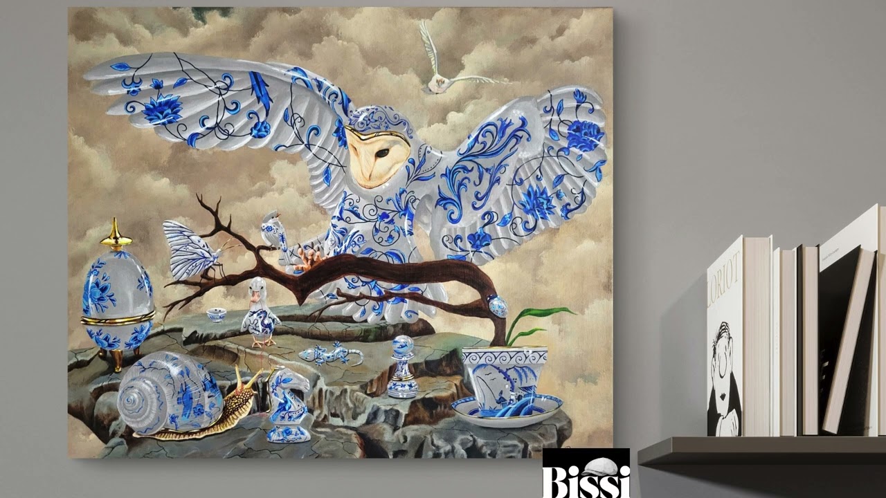 Where Fragility Learns to Fly. Original Art by Bissi. 24 &times; 20 &times; 1.5 in, acrylic on canvas.