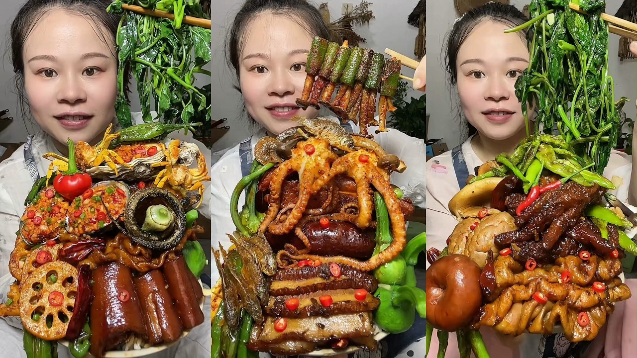 🔥 Homemade Mukbang | Braised Pork, Water Spinach, Eggs & Super Spicy Chili 🌶️ | Super delicious