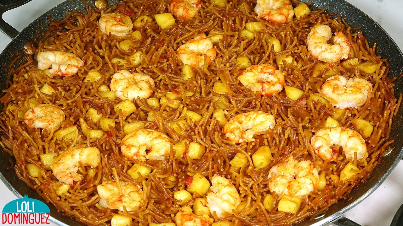 FIDEU&Aacute;, PAELLA F&Aacute;CIL DE FIDEOS Y GAMBAS O CAMARONES. Deliciosa, sabrosa y nutritiva - SEMANA SANTA 