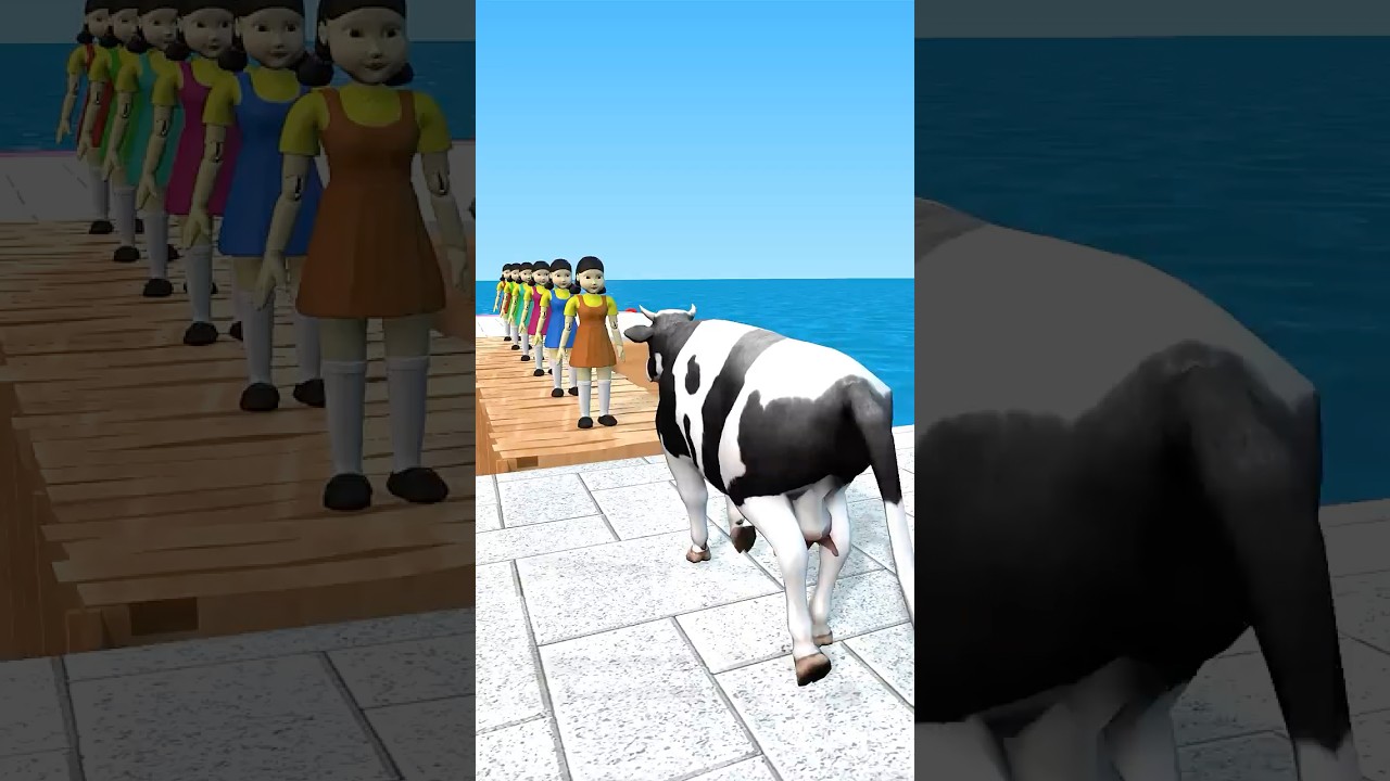 Animals game funny #animalsanimation #animals3d #longslidegame #Cow #squidgame