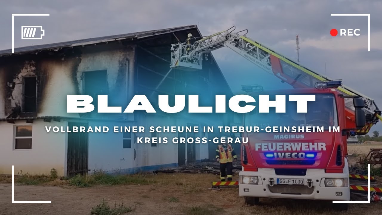 Vollbrand einer Scheune in Trebur-Geinsheim im Kreis Gro&szlig;-Gerau