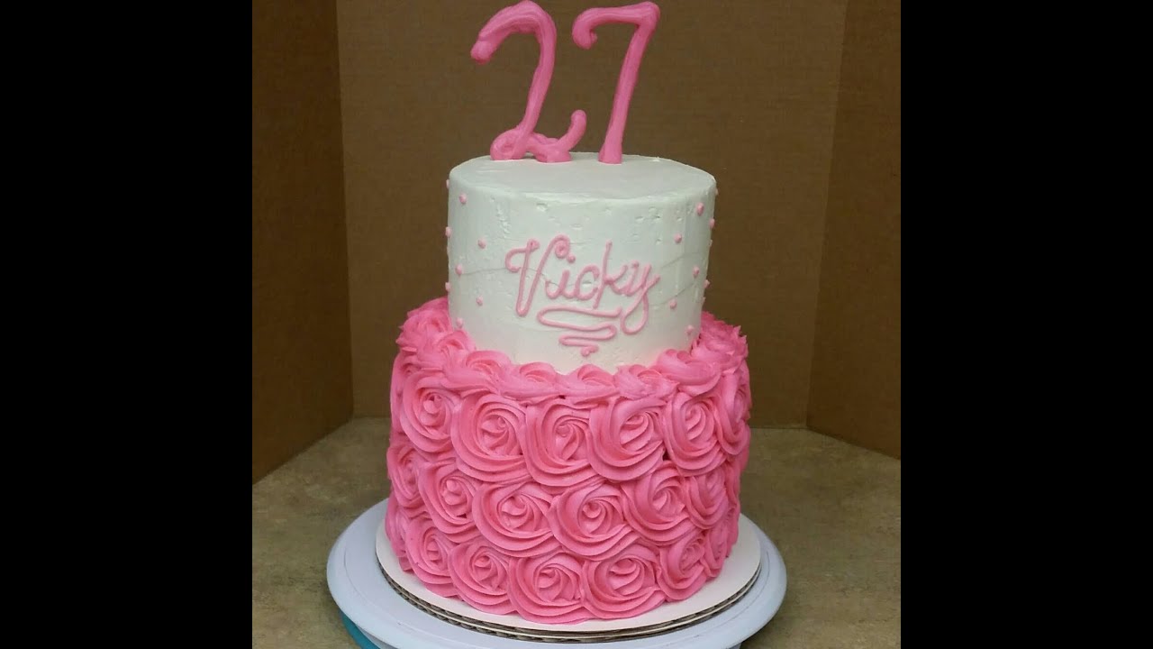 2 Tier Rosette Birthday Cake. Cake Decorating.