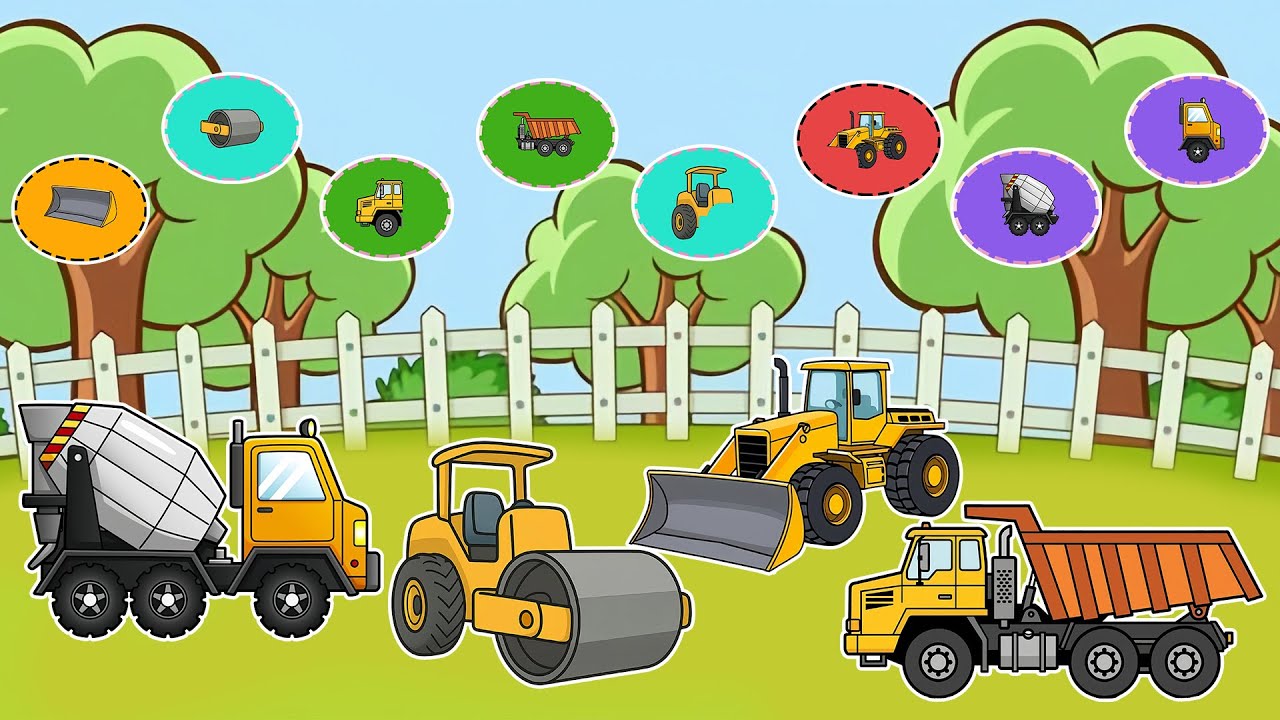 Match & Assemble Construction Vehicles 🧩🚧 | Dump Truck, Wheel Loader, Road Roller & Concrete Mixer