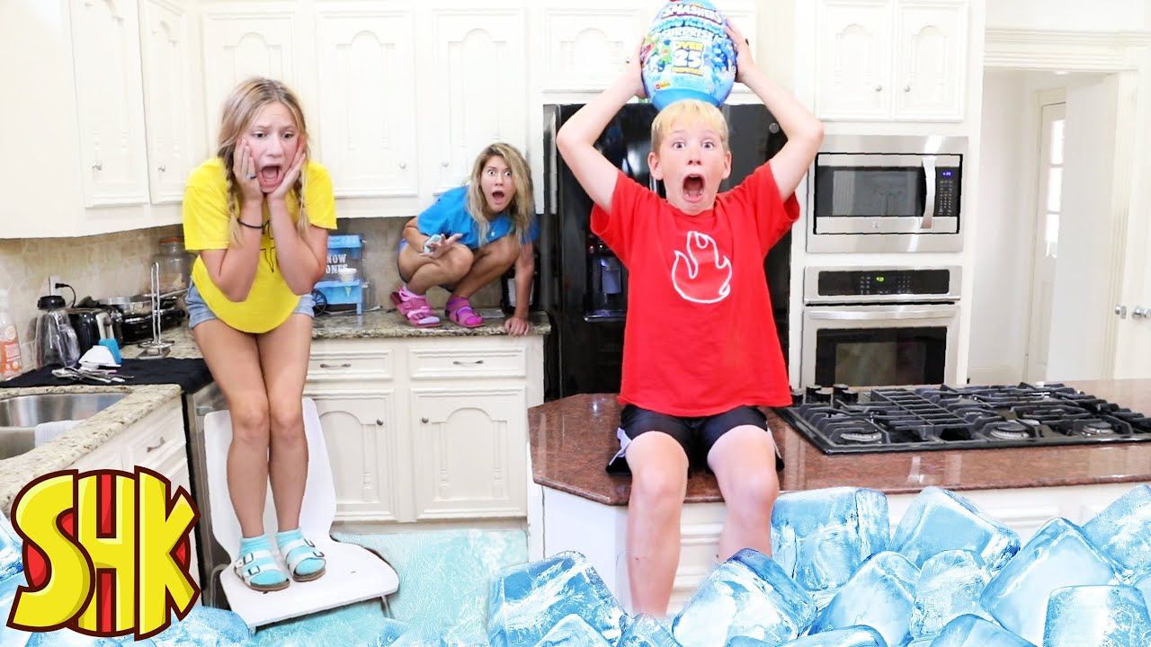 FLOOR IS FROZEN Lava Challenge Epic Dino Smashers Ice Age! SuperHeroKids Funny Family Videos