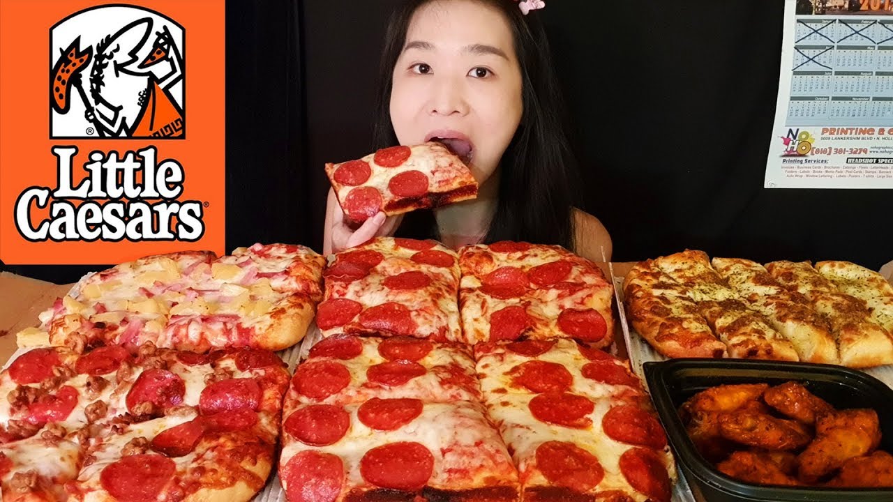 Epic Little Caesars Feast!! Deep Dish Pepperoni Pizza, Buffalo Wings | Mukbang w Asmr Eating Sounds