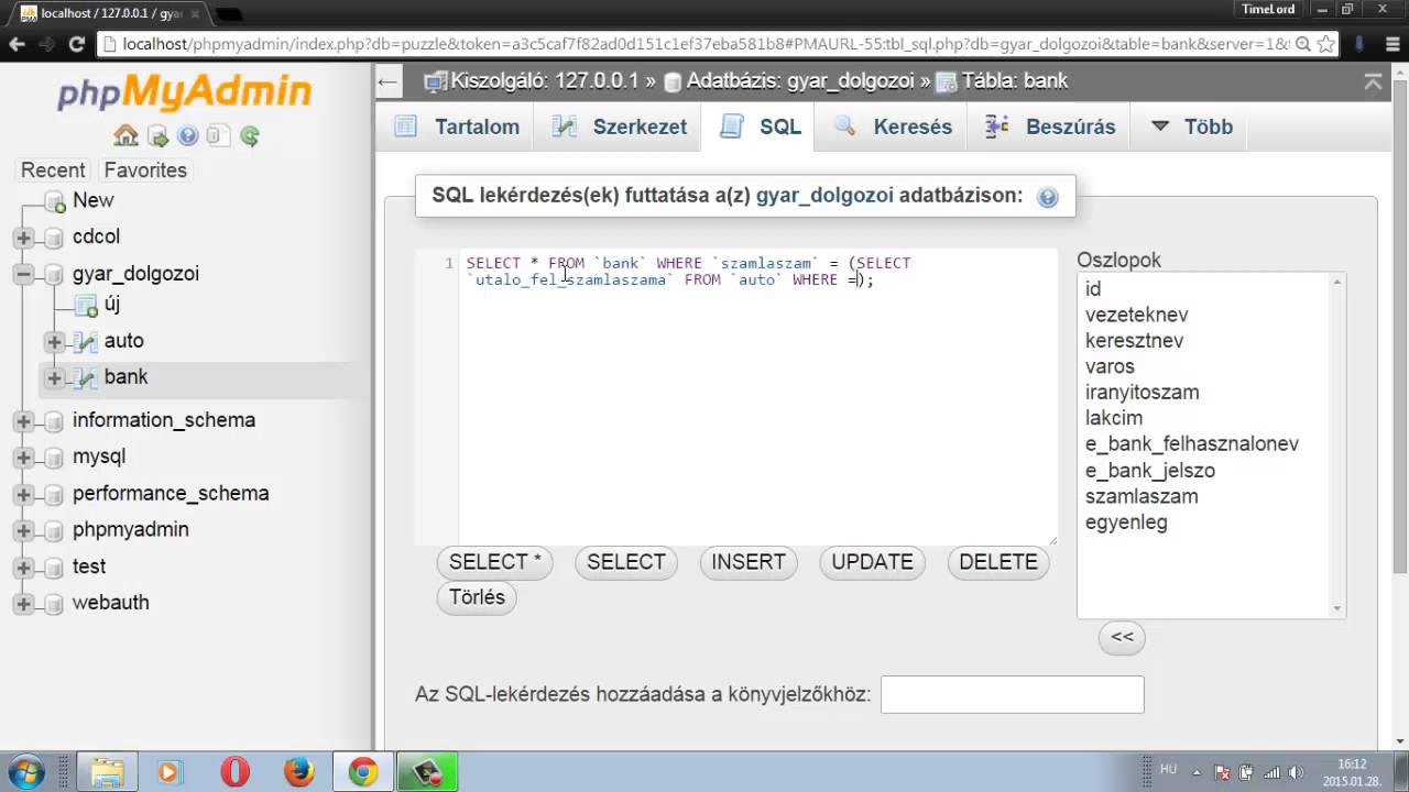 MySQL adatb&aacute;zis kezel&eacute;s 22   &Ouml;sszetett lek&eacute;rdez&eacute;s