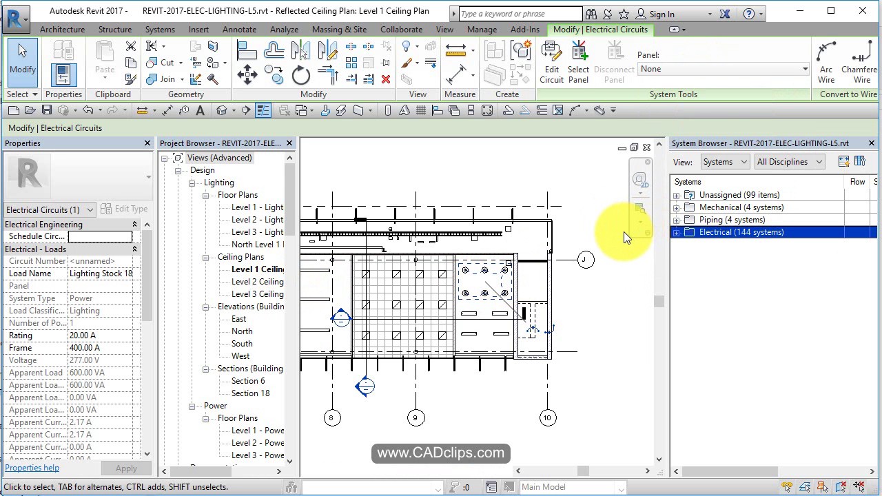 REVIT LIGHTING PROJECT 05 CIRCUITS PANELS SYSTEM BROWSER