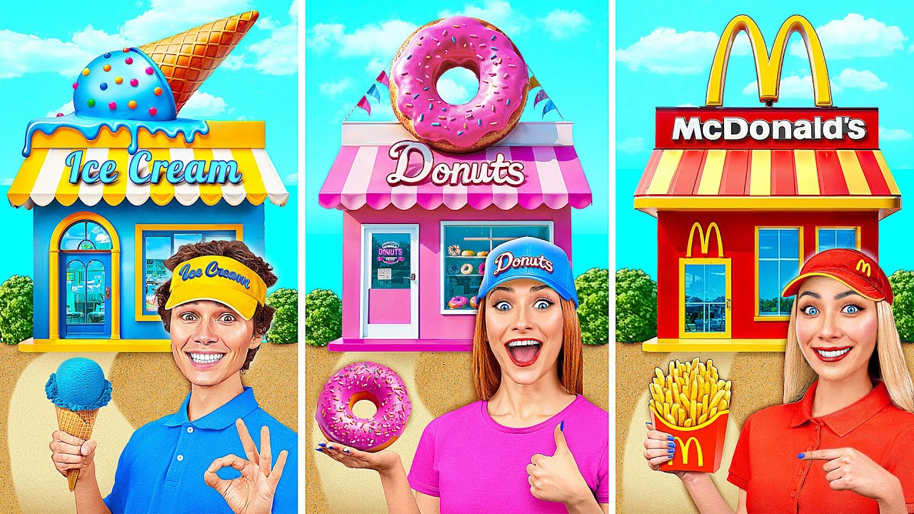 Domy Jednokolorowe Wyzwanie | McDonald&rsquo;s vs Lody vs Pączki Multi DO Smile