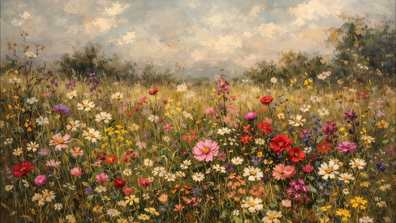 Vibrant Wildflower Meadow | 4K Oil Painting Art | Impressionist Floral TV Background