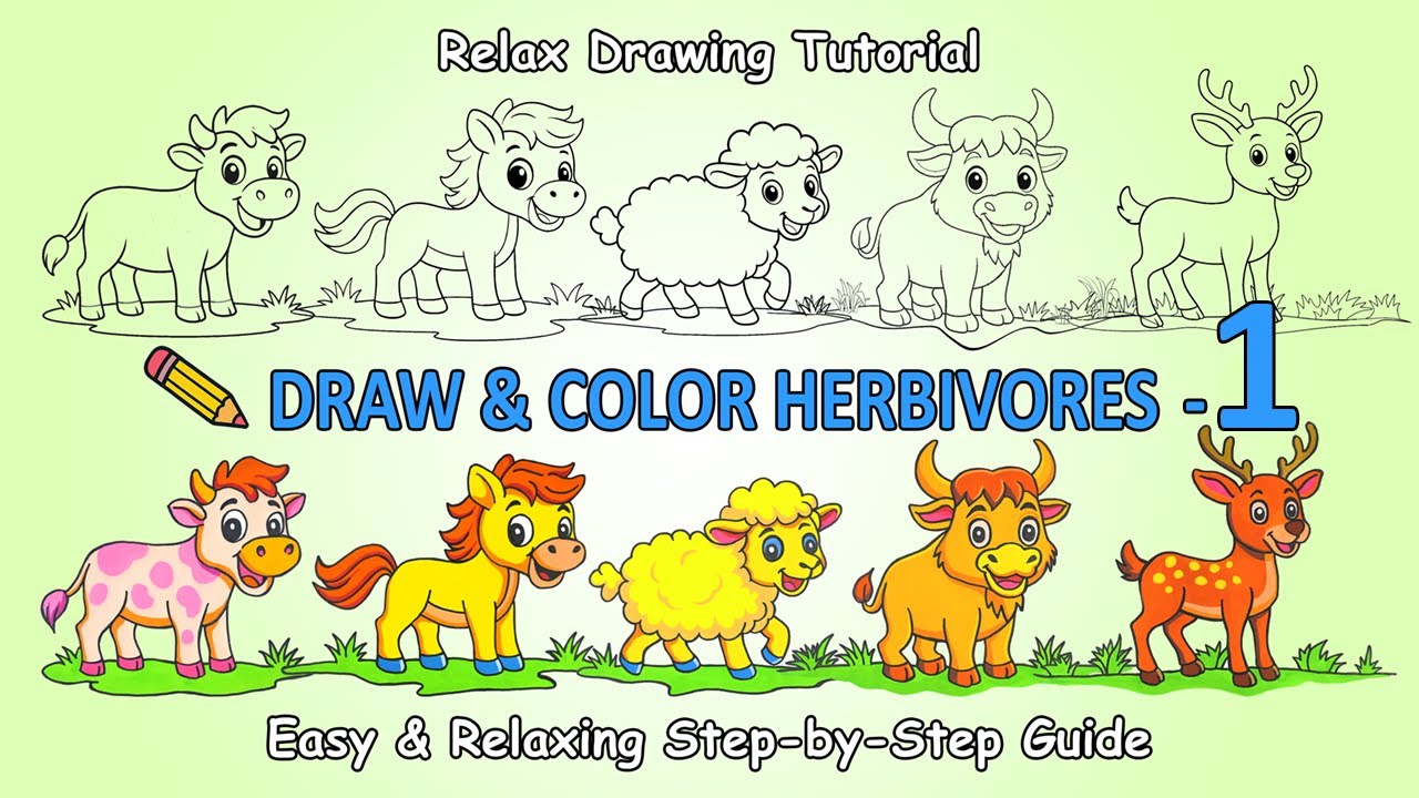 Draw and Color Herbivores – Episode 1 | Easy & Relaxing Animal Art Tutorial