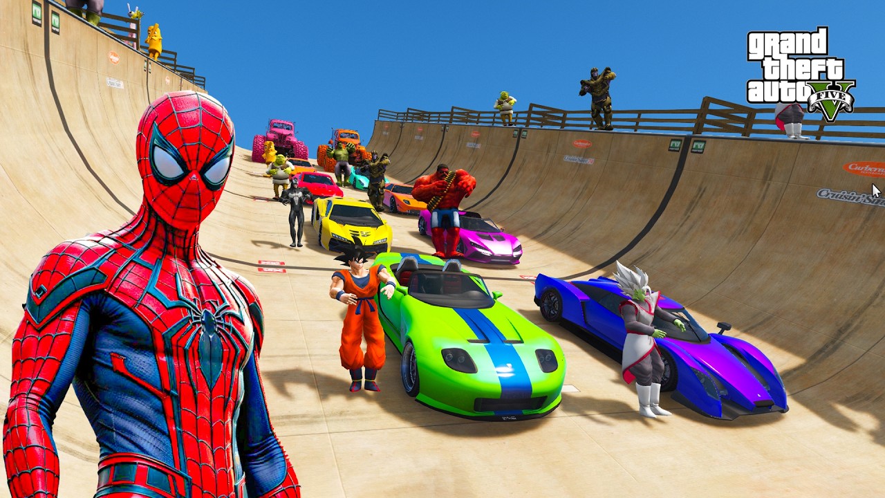 SPIDER MAN against Epic challenge jump Ramp Mount Chiliad Spiderman BMW Car GTA V