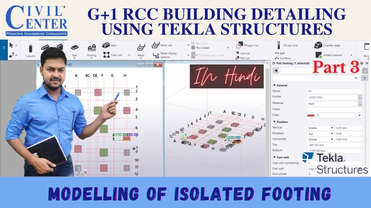 Modeling of Footing in Tekla Structures || Change Properties of Footing || Tekla Structures Hindi