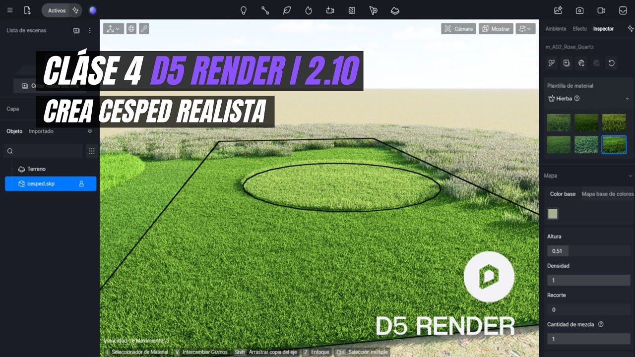 D5 RENDER 2.10 - CLASE 4 - Cómo Crear Césped Realista en D5 Render | Rápido y Profesional