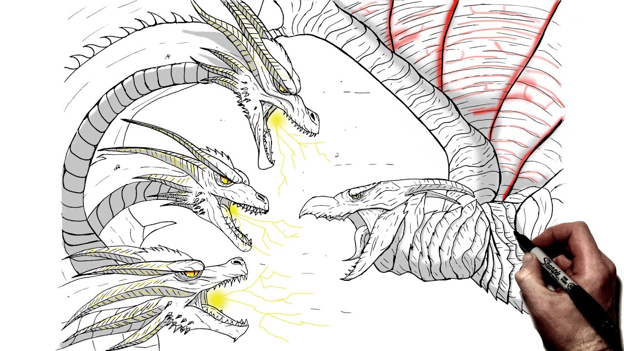 How To Draw Rodan Vs Ghidorah | Step By Step | Monsterverse