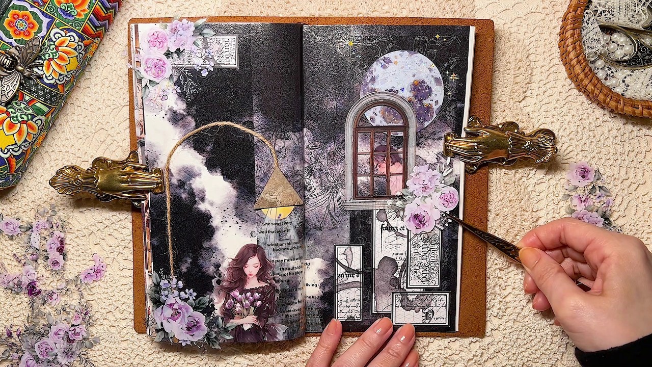 asmr 다꾸 | 기다리다..💜🖤  다이어리 꾸미기 #scrapbooking journaling collage ビンテージ コラージュ #greengarden vintage