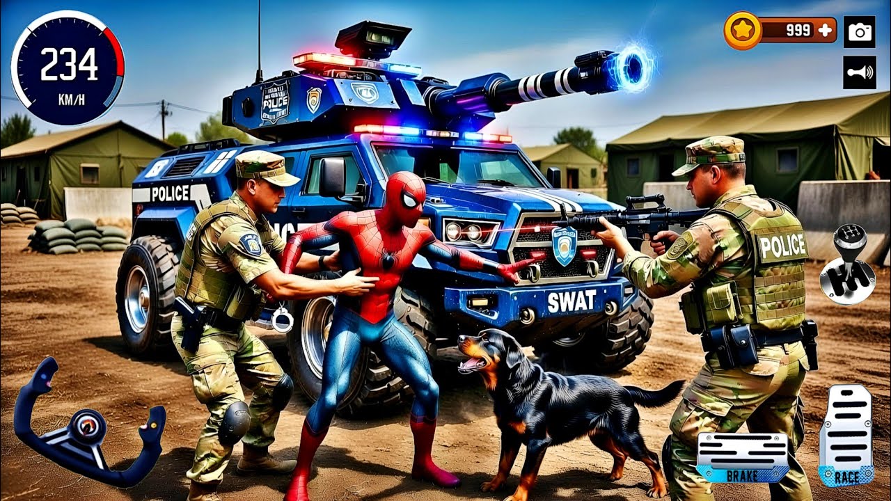 🎉 Police Scorpio Army Tank 🦚 Spiderman Gameplay Video 🥰 Indian Thift Auto 3D Car Driving 🥳 Mega Ramp