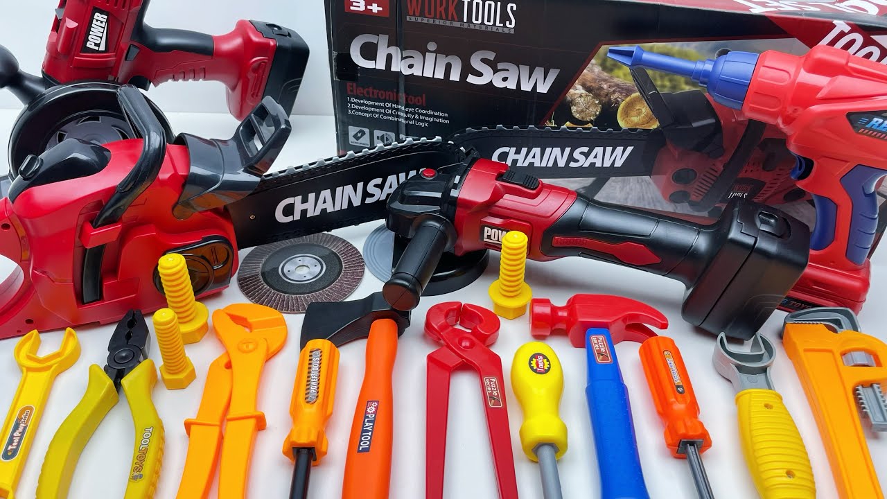 13 minutes Unboxing a collection of power tools: electric drills, wrenches, hammers, axes, ASMR 