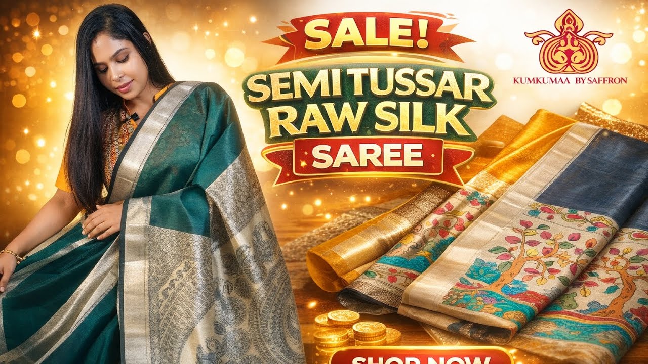 Semi tussar raw silk saree - Kumkumaa.in 6380670766