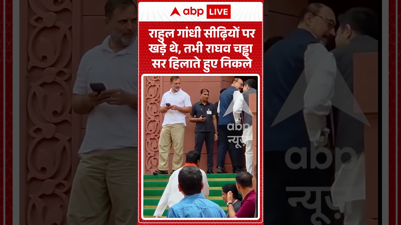 Viral Video : राहुल गांधी सीढ़ियों पर खड़े थे, तभी Raghav Chadha सर हिलाते हुए निकले #shorts