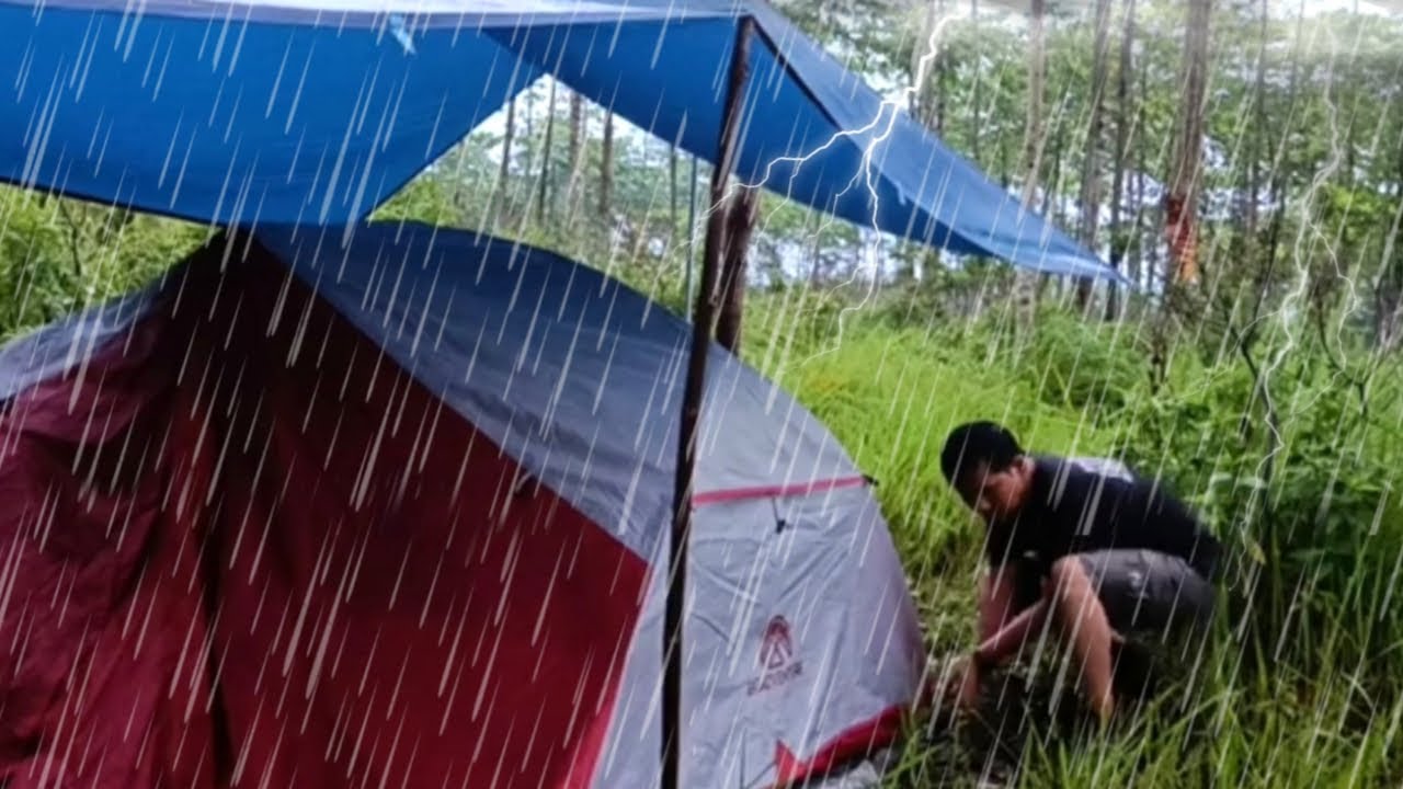 BEST HEAVY RAIN CAMPING #4- CAMPING IN HEAVY RAIN WITH  THUNDERSTORMS -RELAXING RAIN SOUND - ASMR