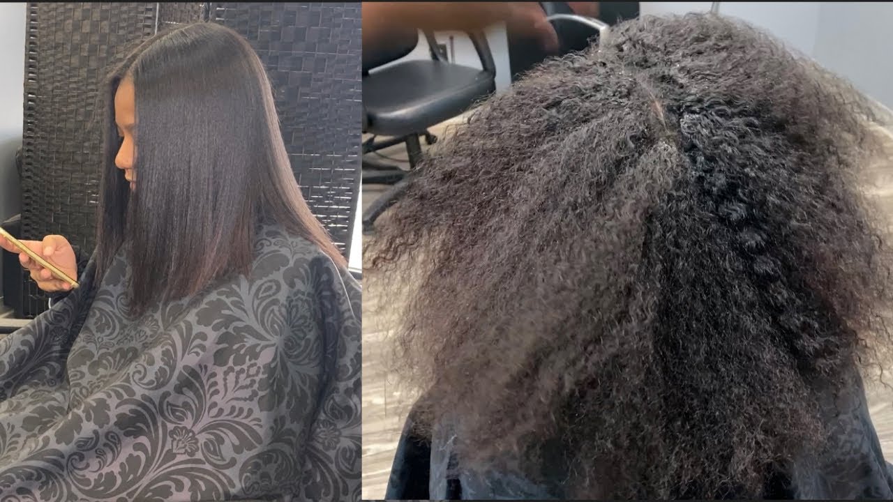 She had KNOTLESS braids before this. SILK PRESS on Skunk strip hair