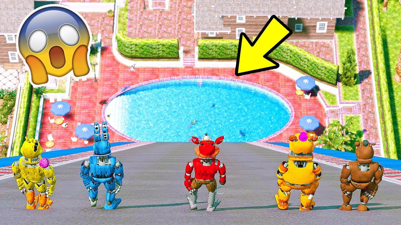 ANIMATRONICS maior toboágua  com carros na PISCINA? | GTA V Five Nights at Freddy's