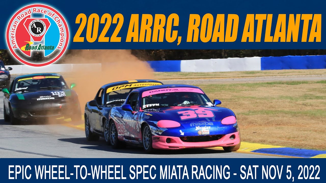 Epic Awesome Spec Miata battle at the 2022 American Road Race of Champions Road Atlanta