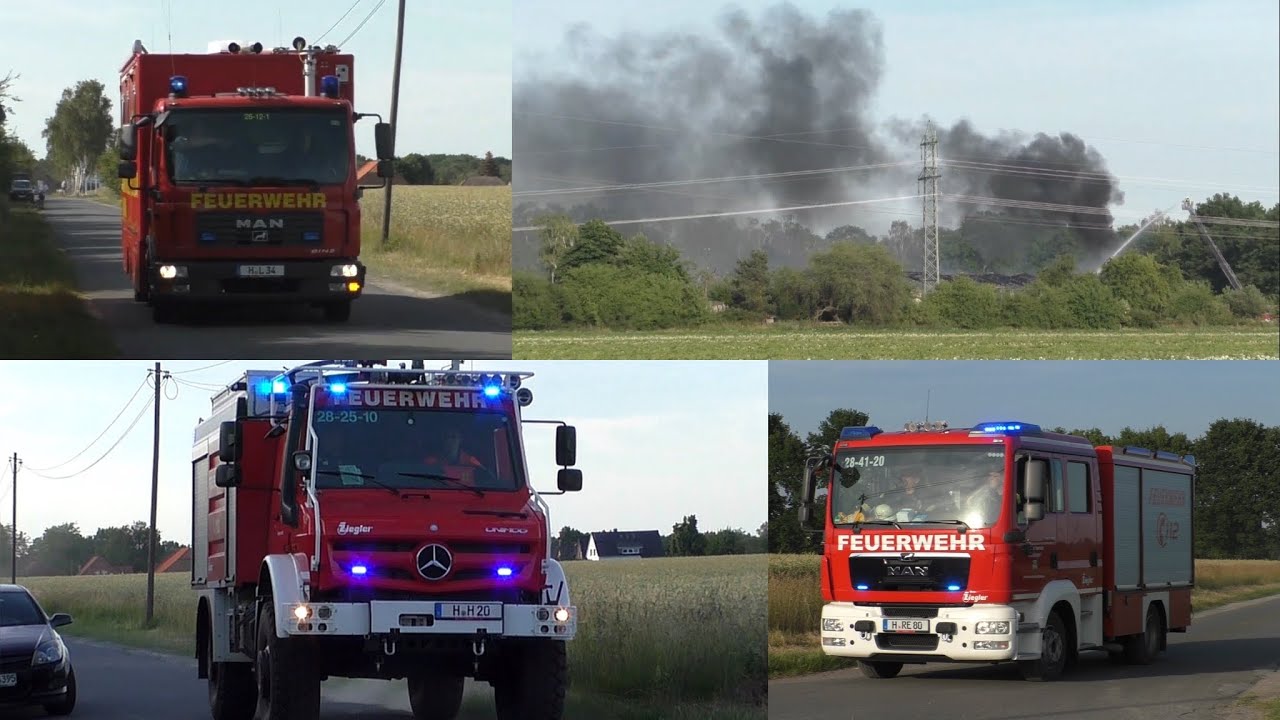 [Großbrand auf Bauernhof] Einsatzfahrten der Feuerwehr Burgdorf und Lehrte