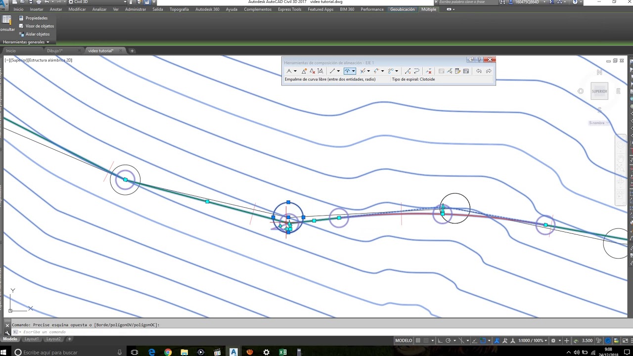 CIVIL 3D: DISEÑO EN PLANTA DE UN CAMINO(CARRETERA) CON CURVAS DE VOLTEO.