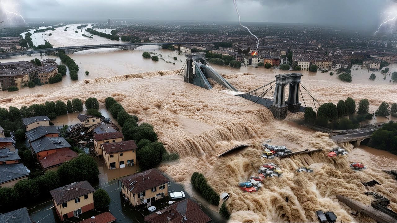 Now Chaos in UK Today!! Heavy Storm and Flood Sweeping Away Many Homes and Cars Like Tsunami