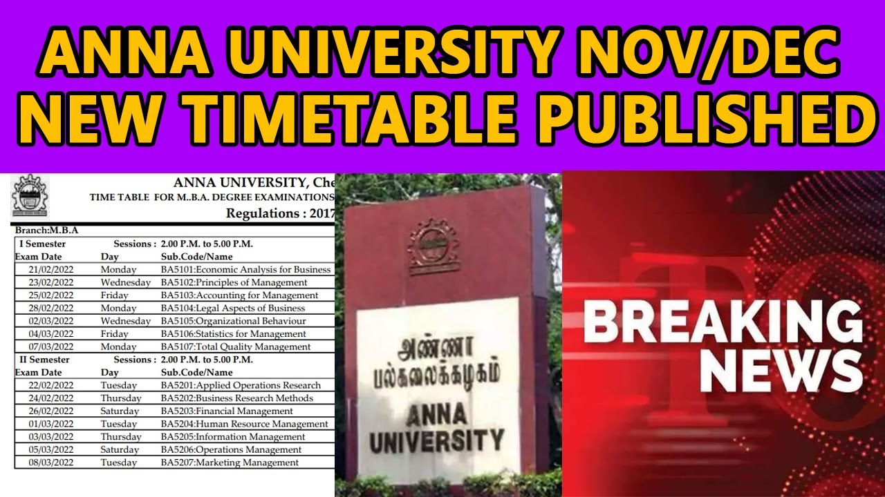 Anna University Nov 2021 Exam-PG New Revised Timetable Published