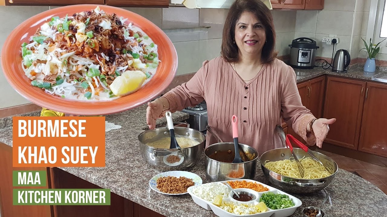 Chicken Kadi Khao Suey or Khawsa | Burmese Style Khao Se with Coconut Kadhi - Maa Kitchen Korner