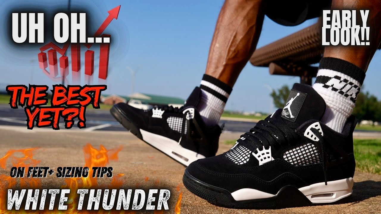 IT MIGHT BE TIME TO PANIC!! EARLY LOOK JORDAN 4 WHITE THUNDER OVERVIEW SIZING & RESALE PREDICTION!!