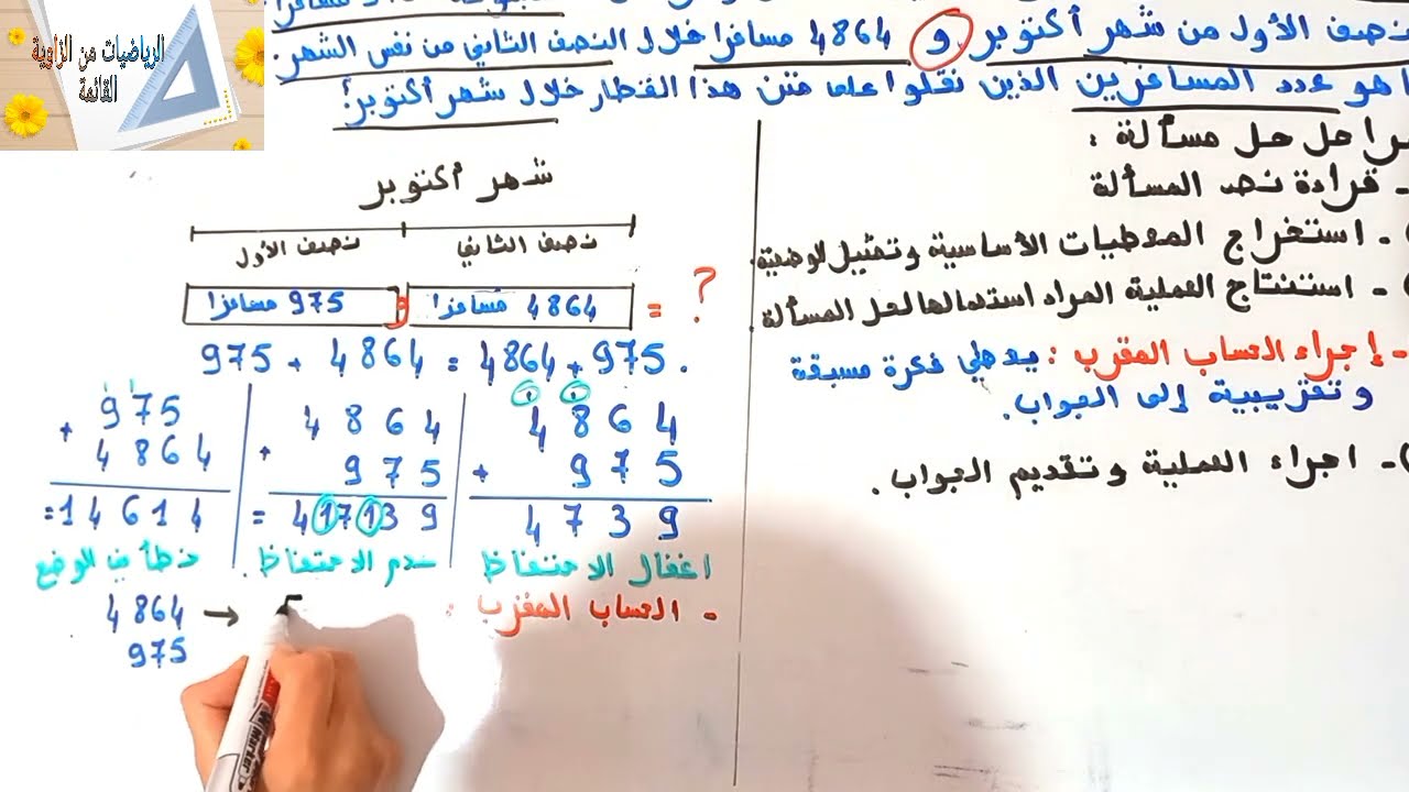 د8:التقنية الاعتيادية للجمع:الاعداد من0الى9999(حصة بنائية)م.الثالث المرجع والفضاء,