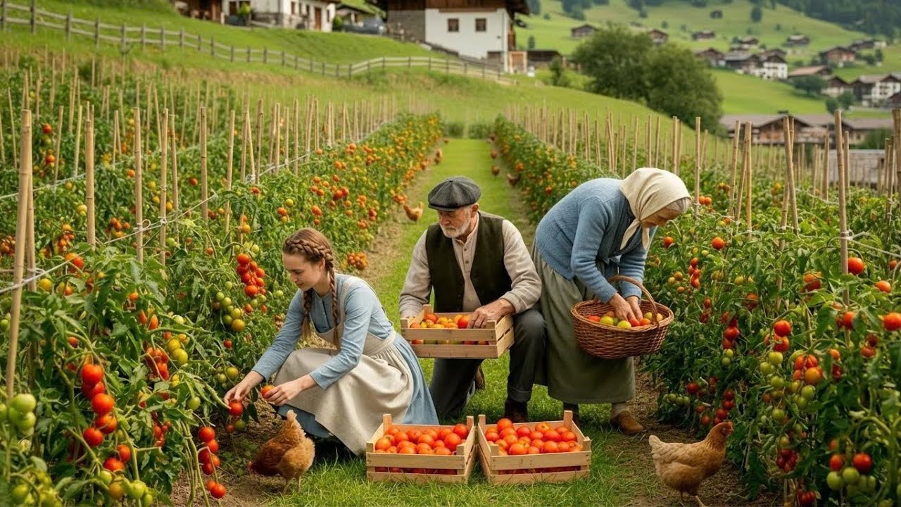 Harvesting Ripe Tomatoes in the Most Beautiful Village on Earth