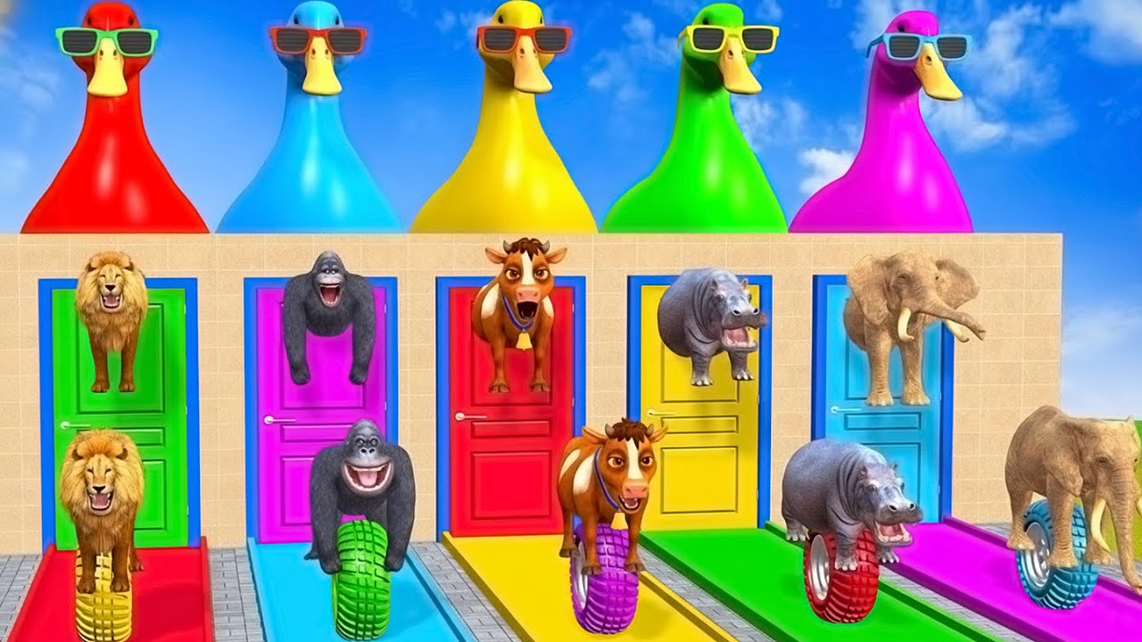 😱Long Slide Game With Cow Elephant Gorilla Hippopotamus Tiger 3d Animal Game Funny 3d Animals 🦍🦁🐘