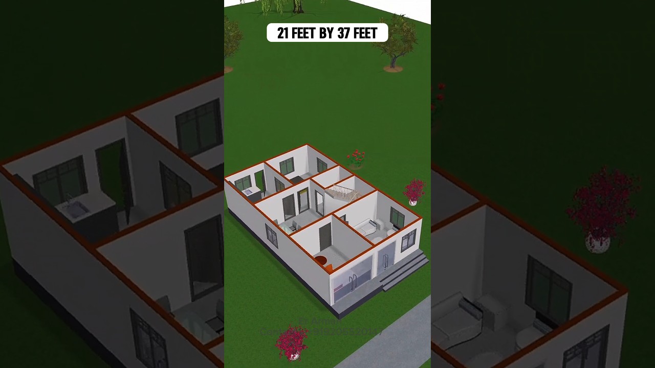 21 by 37 feet house plans 3d 🏠 