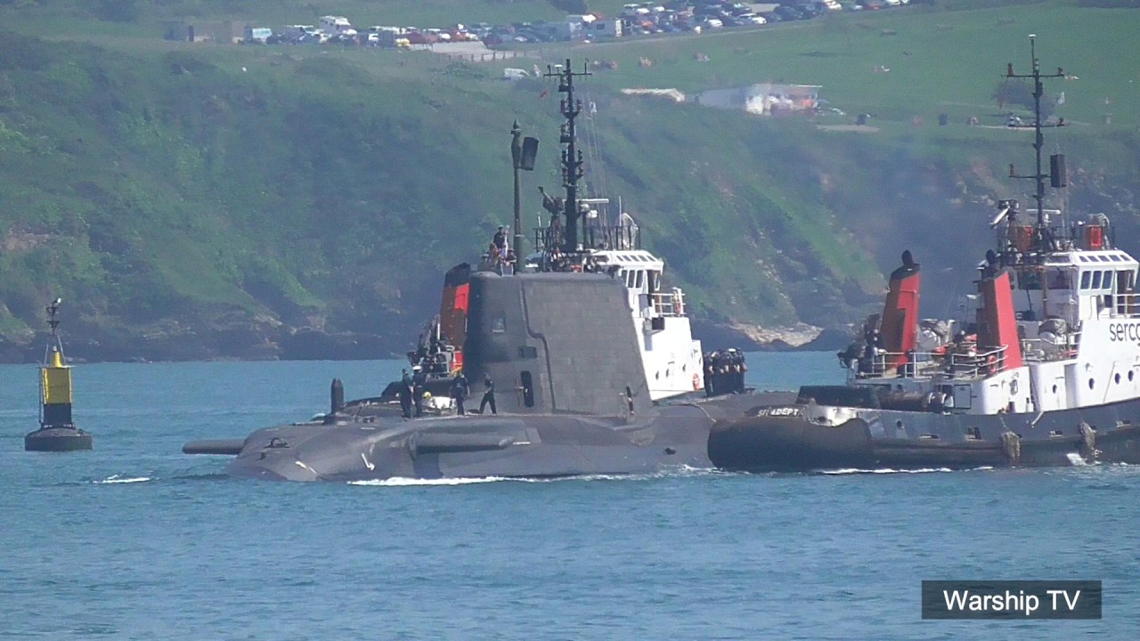 ROYAL NAVY SUBMARINE HMS ANSON S123 IN PLYMOUTH SOUND IN BOUND TO HMNB DEVONPORT FROM GIBRALTAR