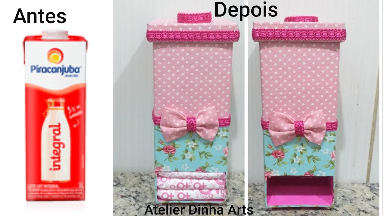 DIY: Porta absorventes feito com CAIXA DE LEITE 🥰