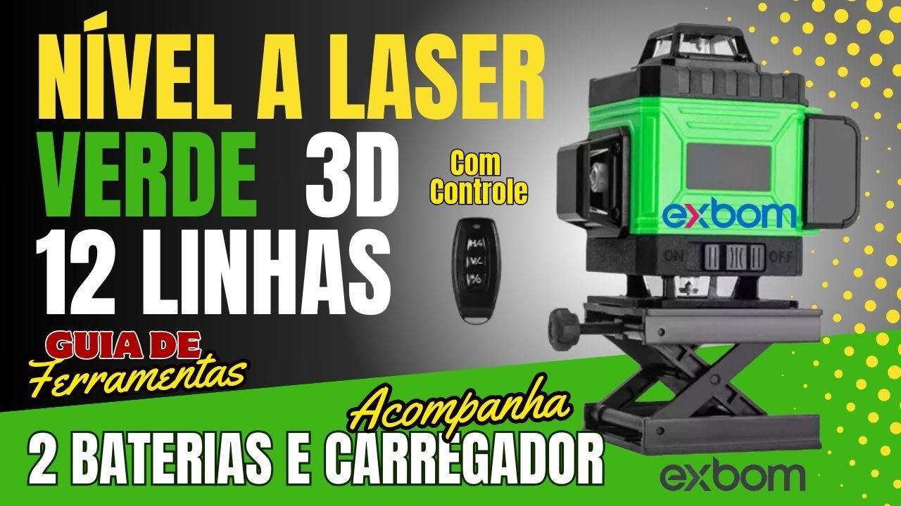 📐  Nível a Laser Verde 12 Linhas 3D Profissional Exbom FEPRO-NL1230