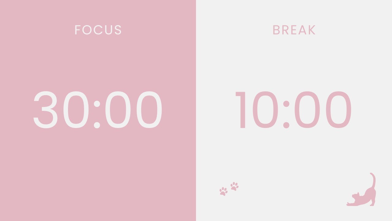 2.5 hour Pomodoro Timer 30/10 with a Little Cat 🐈‍⬛🌸 No Music, Light pink & White Calm Study