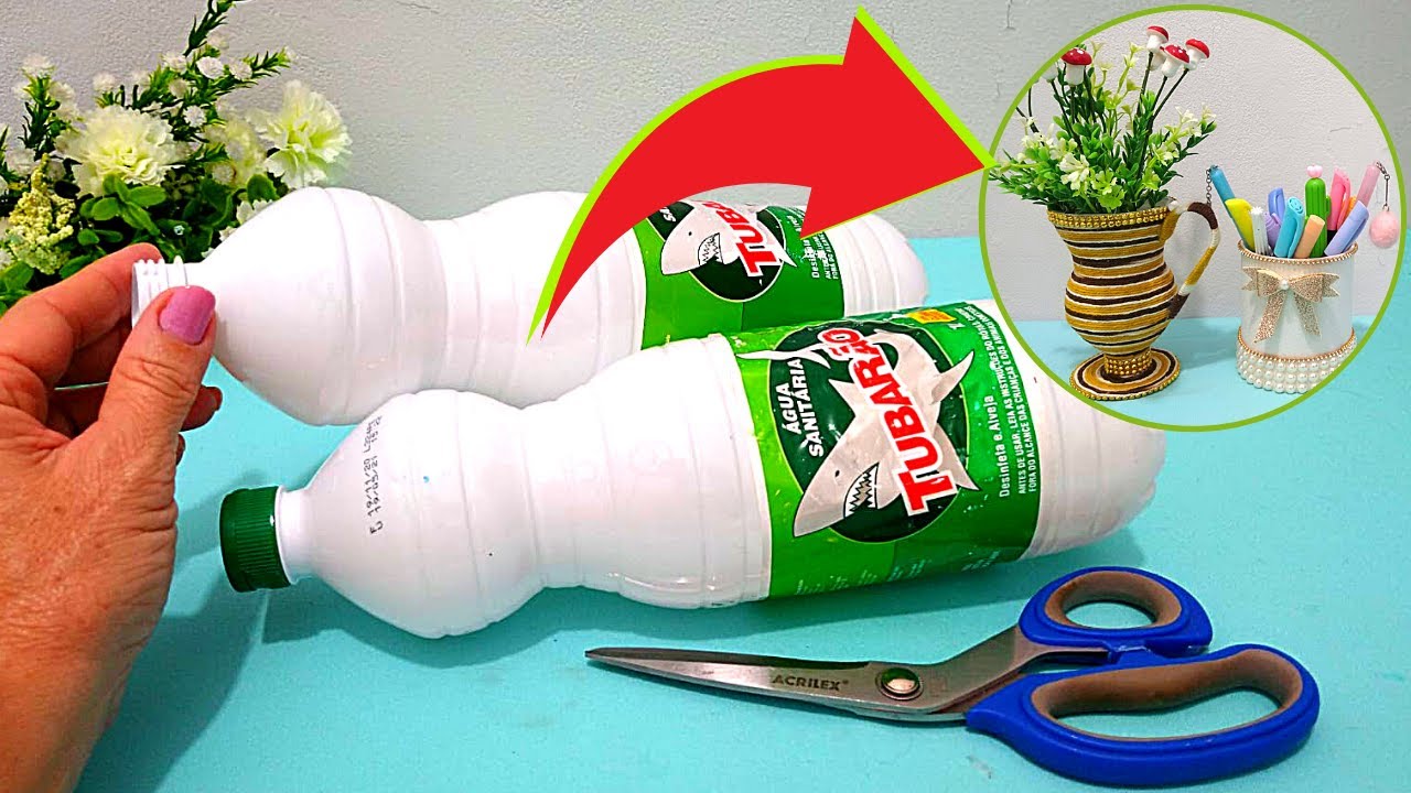 2 IDEIAS Super Criativas Usando Apenas Garrafa Pet de Água Sanitária  - Do LIXO AO LUXO 🤩