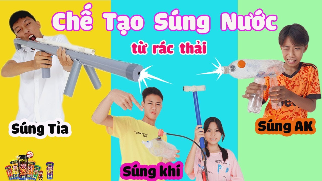 Thử Thách Chế Tạo Sung Nước Từ Rác Thải Đội Thắng Thưởng Xúc Xích Heo Cao Bồi [ Trang And Vinh ]