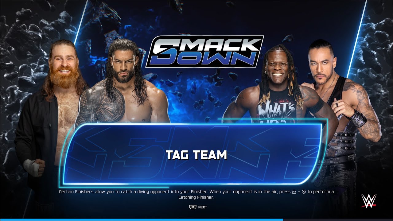 WWE 2K25 - Роман Рейнс и Сами Зейн против R-Truth и Дэмиана Приста - Командный матч - Геймплей на...