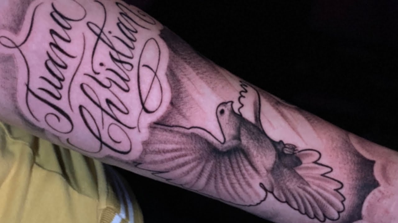 Paloma con lettering Black & Grey Tattoo Timelapse