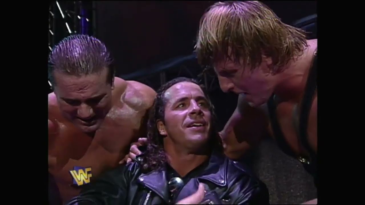 Owen Hart wins IC Title for 1st time & celebrates with Bret Hart & British Bulldog! 1997 (WWF)
