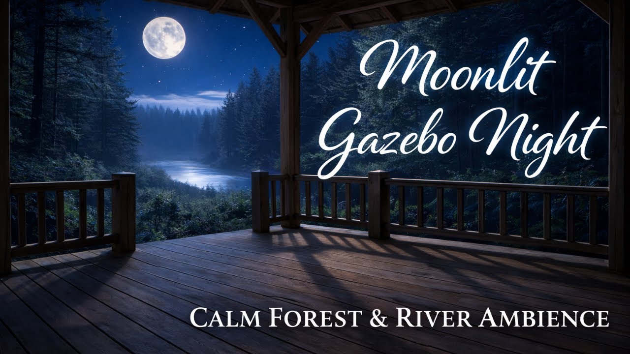 Moonlit Gazebo Night 🌙 Calm Forest & River Ambience | Deep Sleep & Relaxation (1 Hour)